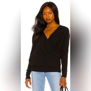 Free People Cross Front Long Sleeve Knit Pullover in Black Size Xsmall NWT